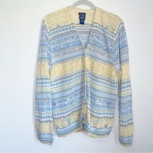 Vintage Leon Levin Pastel Fair Isle Pointelle Cardigan Sweater